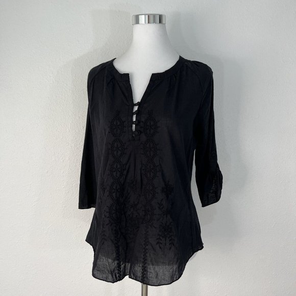 Nine West Jeans Womens Top Small Black Roll Tab Sleeve Tunic NWT - Picture 1 of 14